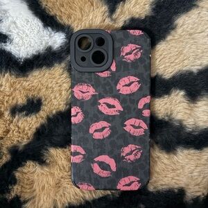 iPhone 14 case Black and Pink Lip Print iPhone Case